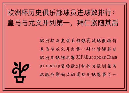 欧洲杯历史俱乐部球员进球数排行：皇马与尤文并列第一，拜仁紧随其后