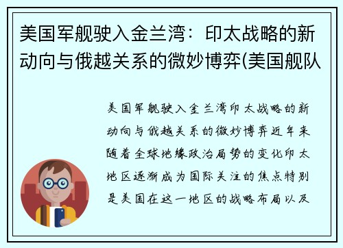 美国军舰驶入金兰湾：印太战略的新动向与俄越关系的微妙博弈(美国舰队进入印度)