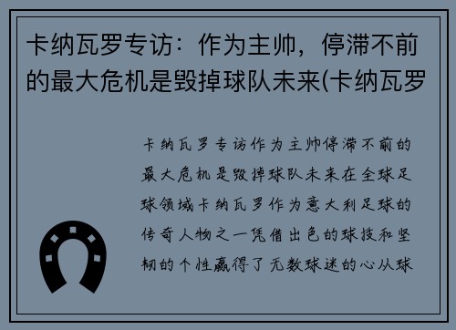 卡纳瓦罗专访：作为主帅，停滞不前的最大危机是毁掉球队未来(卡纳瓦罗最新动态)
