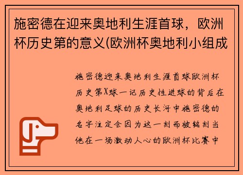施密德在迎来奥地利生涯首球，欧洲杯历史第的意义(欧洲杯奥地利小组成绩)