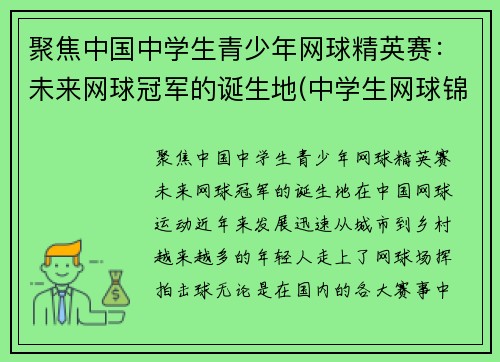 聚焦中国中学生青少年网球精英赛：未来网球冠军的诞生地(中学生网球锦标赛)