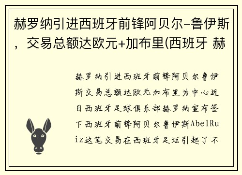 赫罗纳引进西班牙前锋阿贝尔-鲁伊斯，交易总额达欧元+加布里(西班牙 赫罗纳)
